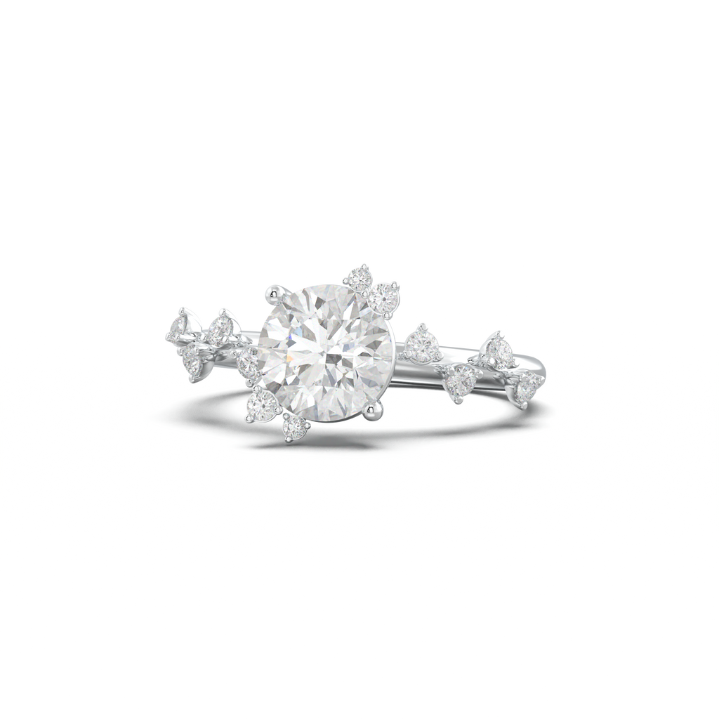 Round Botanical Accent Engagement Ring