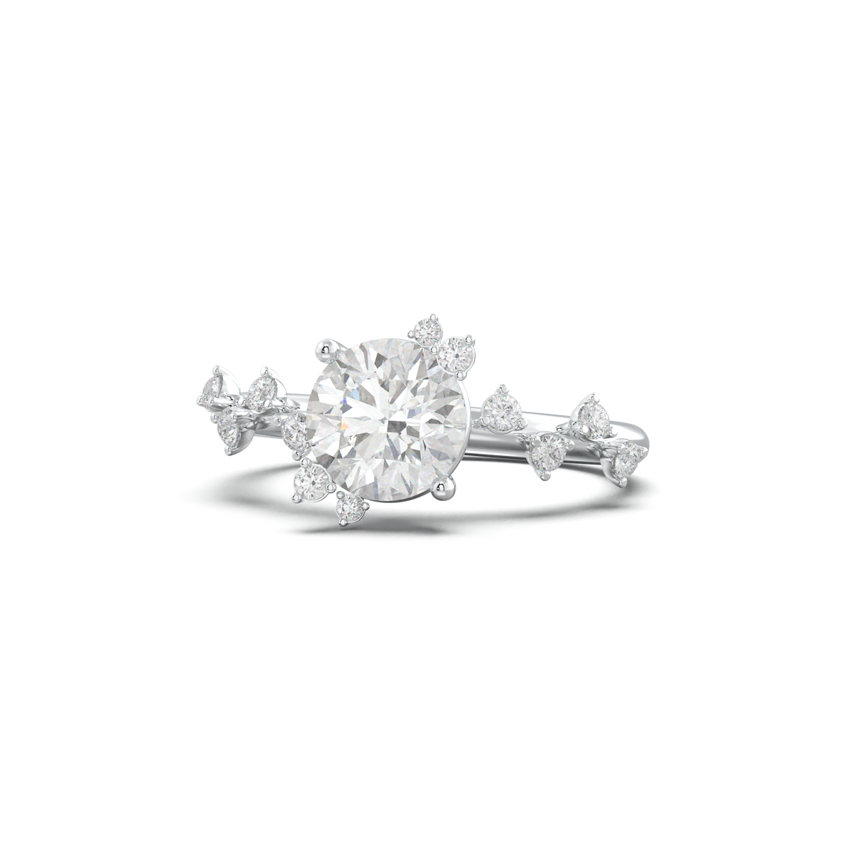Round Botanical Accent Engagement Ring