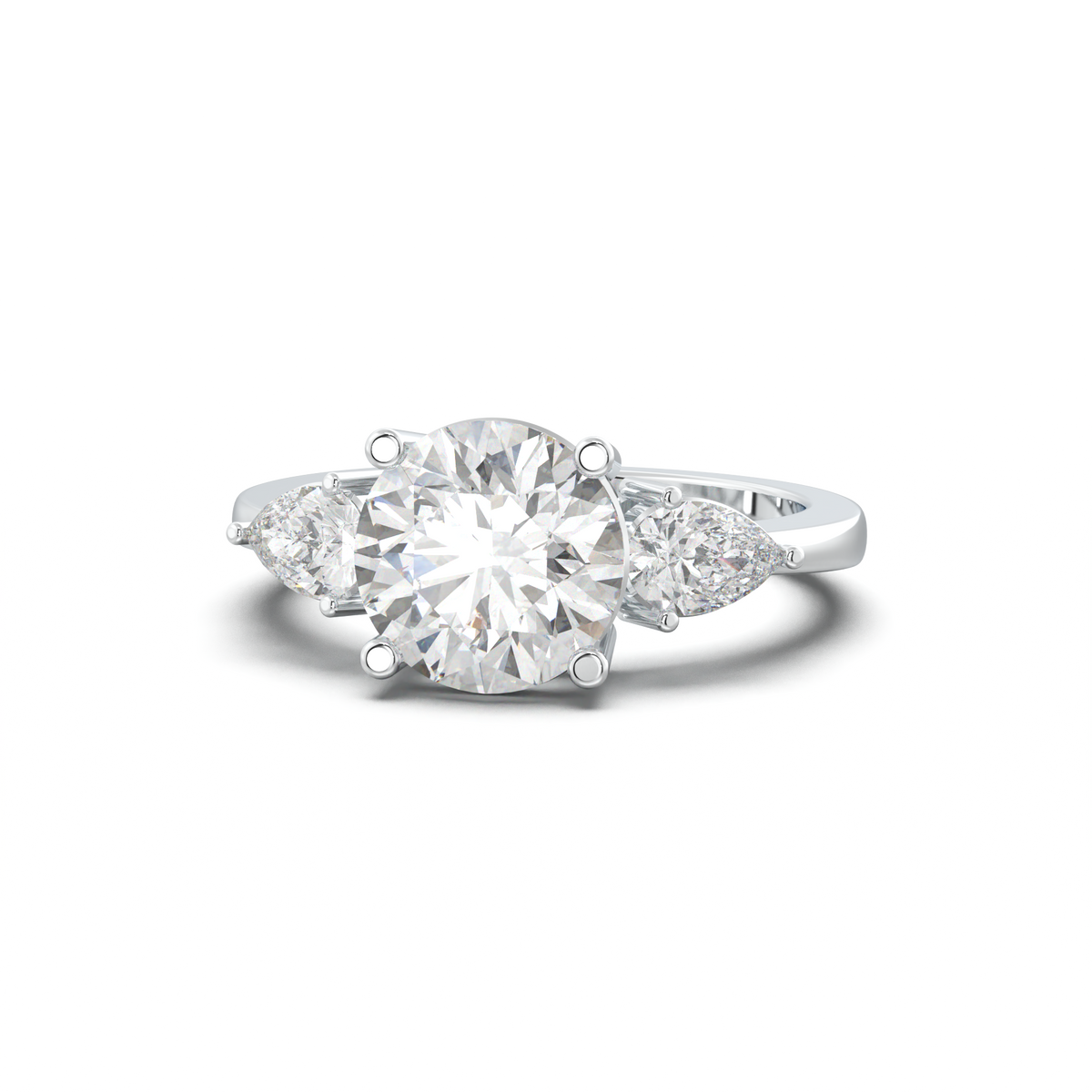 Round Pear Three-Stone Engagement Ring