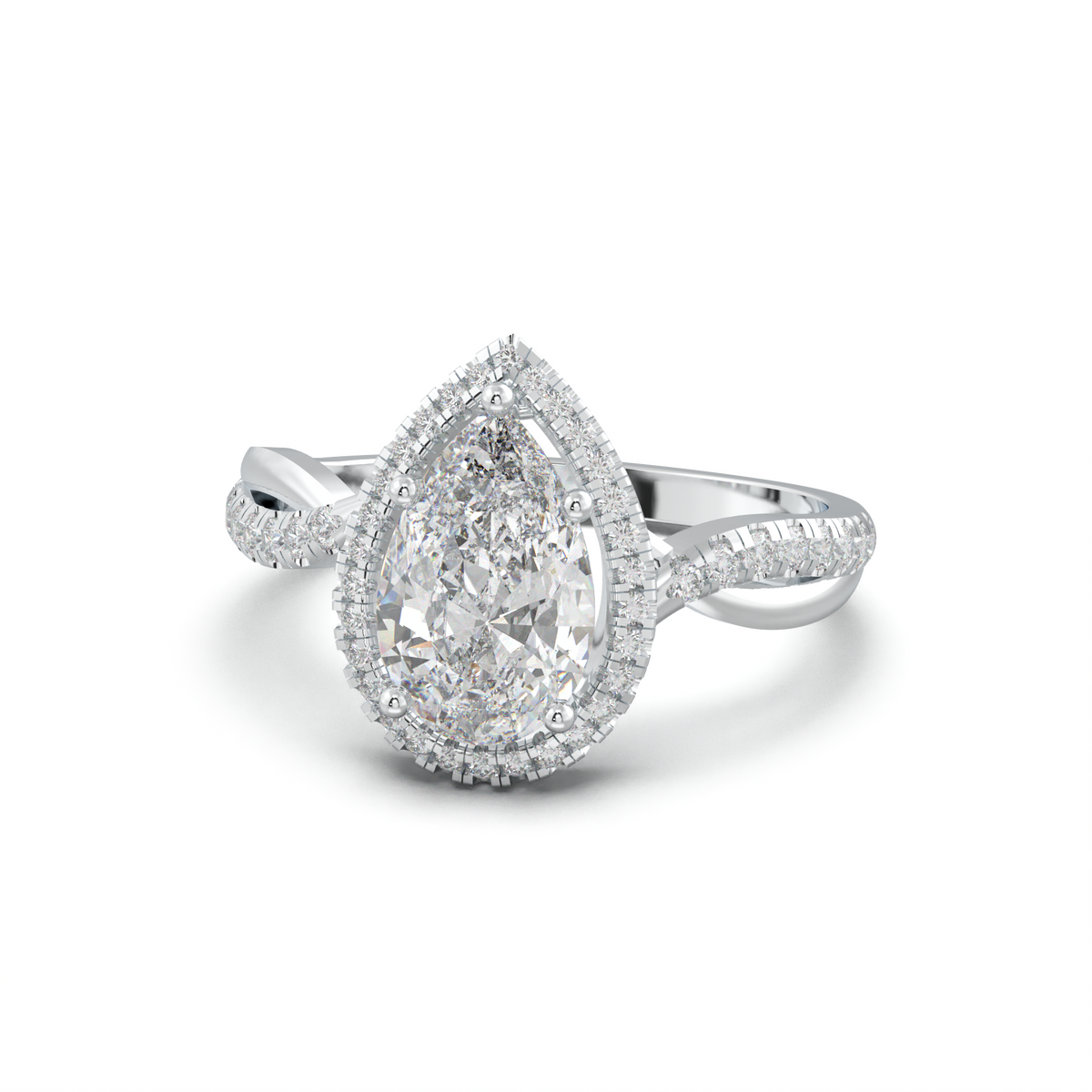 Pear Halo Twisted Pavé Engagement Ring