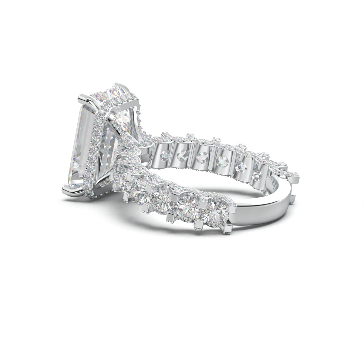 Emerald Diamond Band Engagement Ring