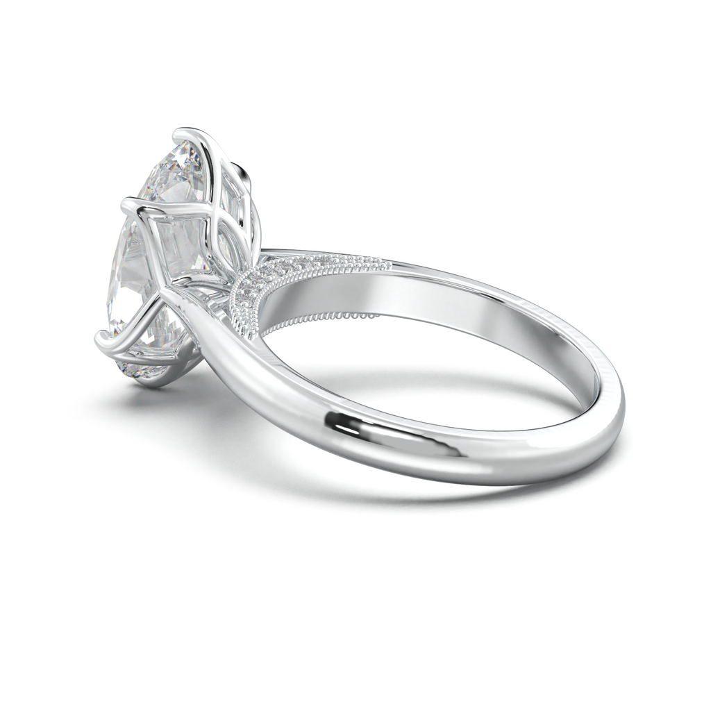 Oval Tulip Setting Hidden bridge Halo Engagement Ring
