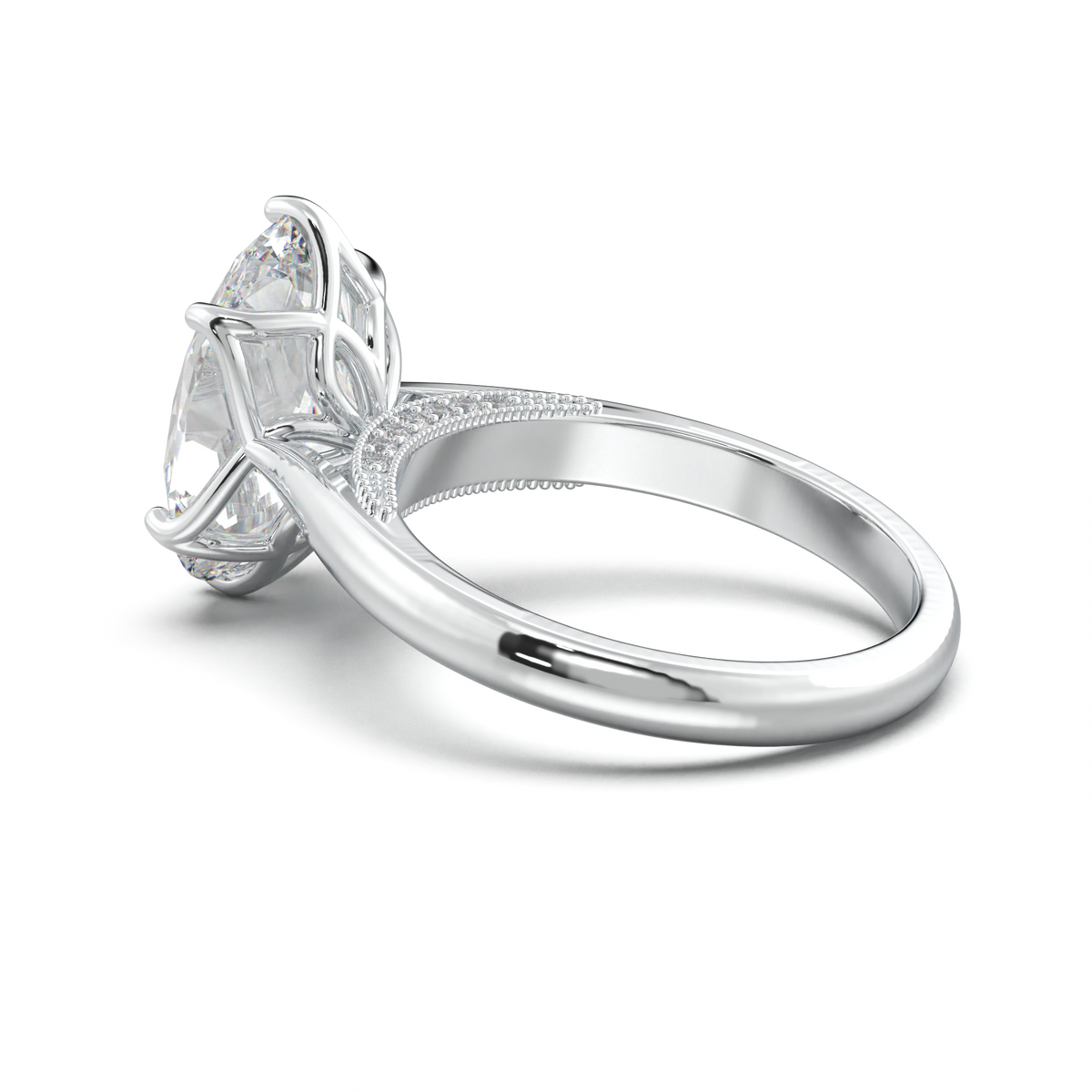 Oval Tulip Setting Hidden bridge Halo Engagement Ring