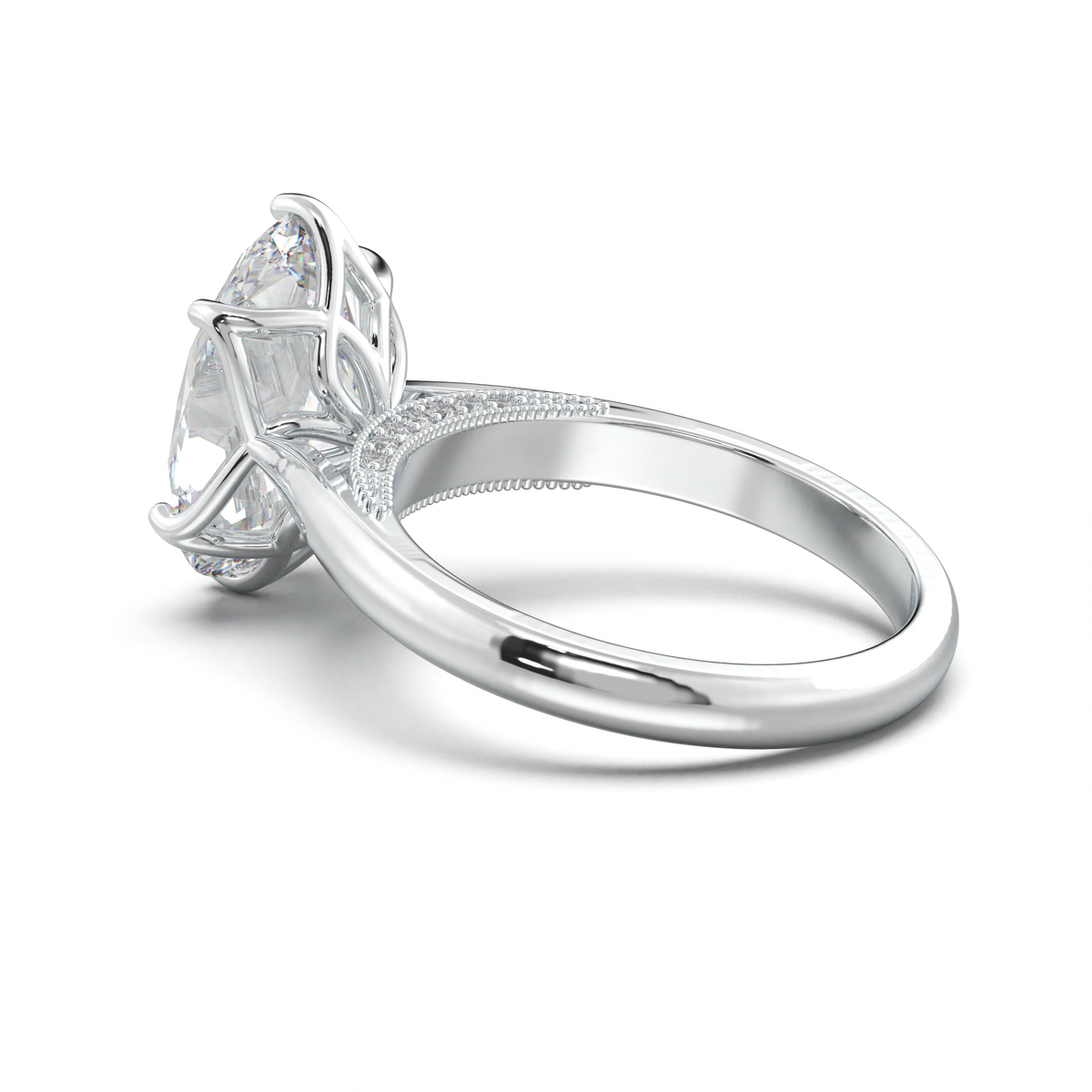 Oval Tulip Setting Hidden bridge Halo Engagement Ring