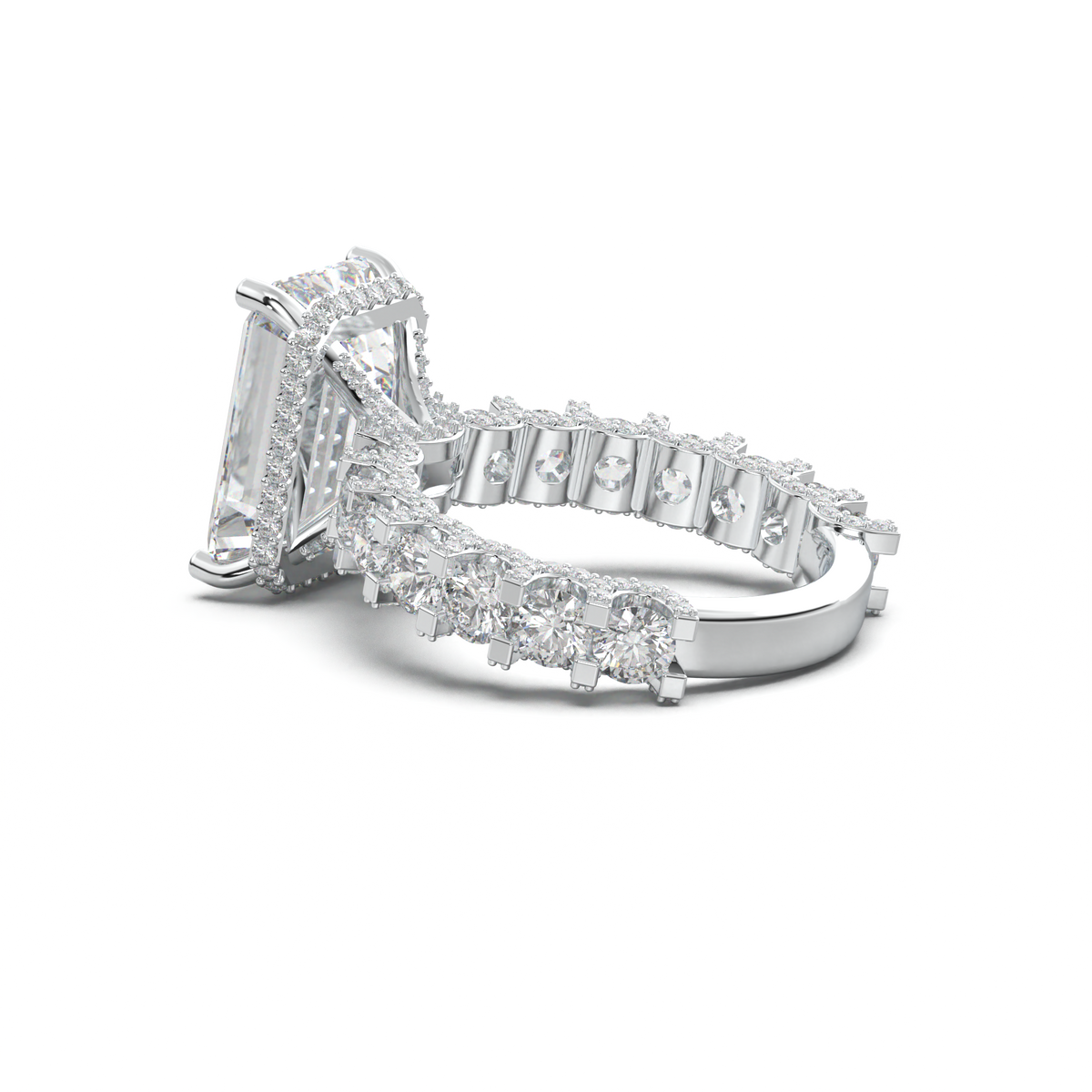 Emerald Diamond Band Engagement Ring
