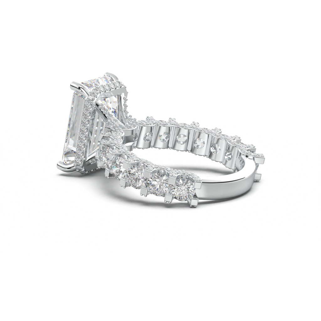Emerald Diamond Band Engagement Ring