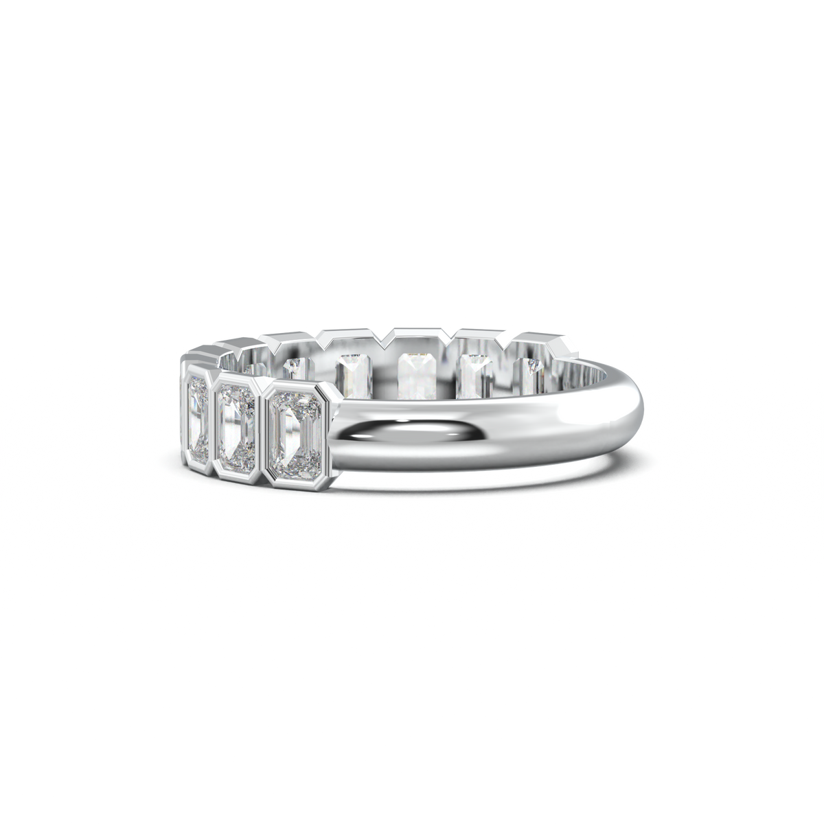 Emerald Bezel Half-Eternity Wedding Band