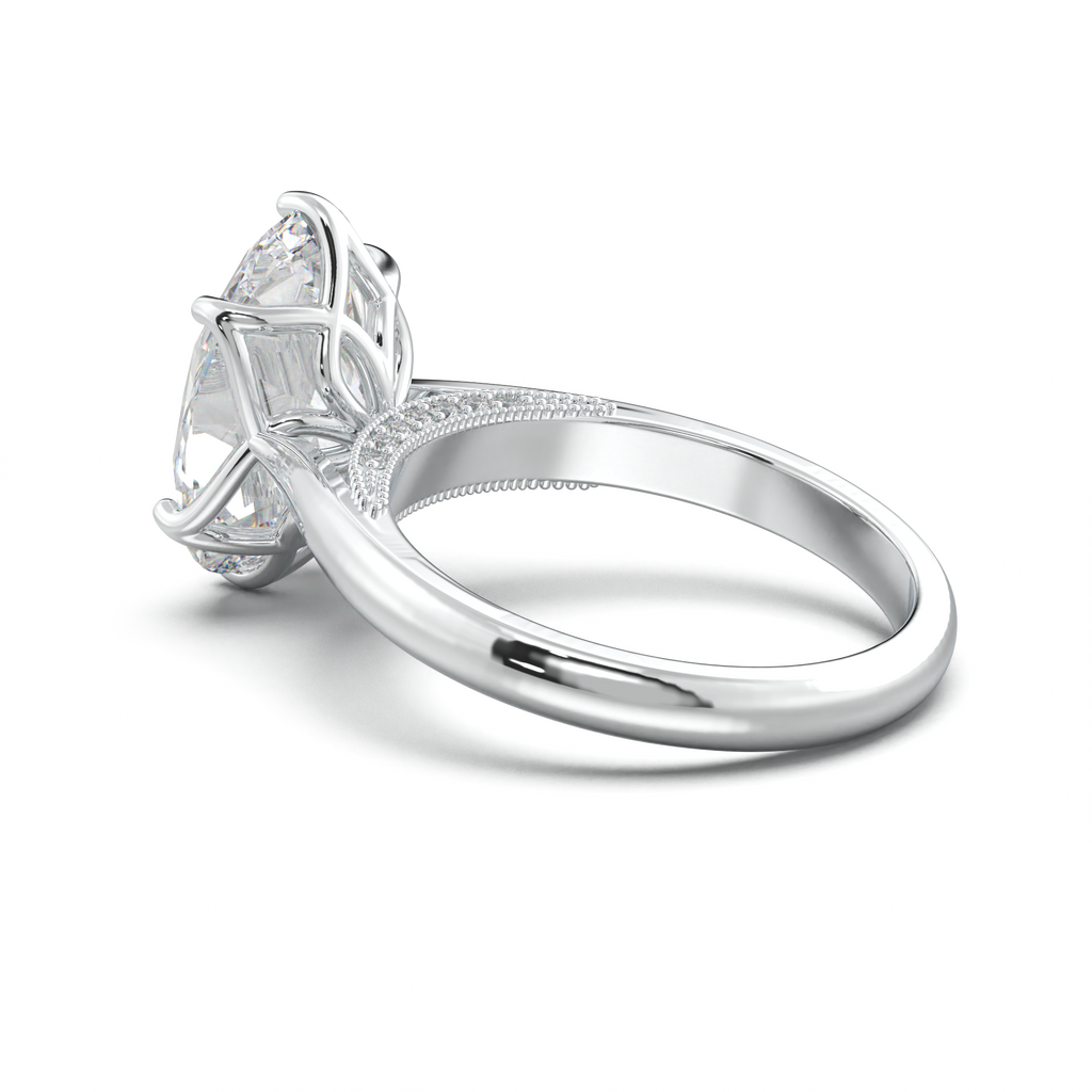 Oval Tulip Setting Hidden bridge Halo Engagement Ring