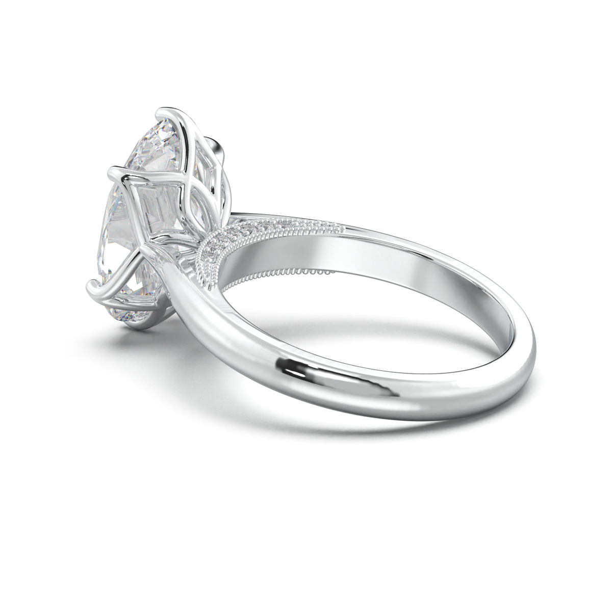 Oval Tulip Setting Hidden bridge Halo Engagement Ring