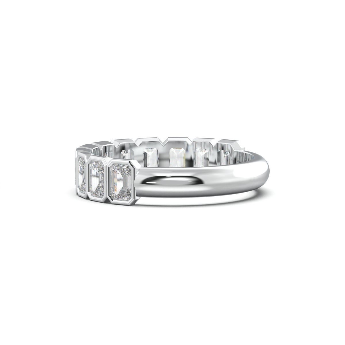 Emerald Bezel Half-Eternity Wedding Band