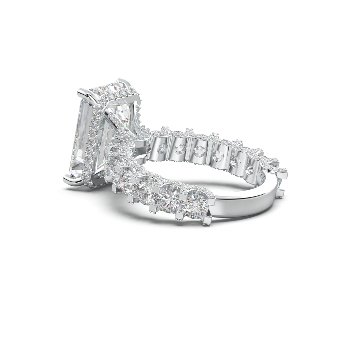 Emerald Diamond Band Engagement Ring
