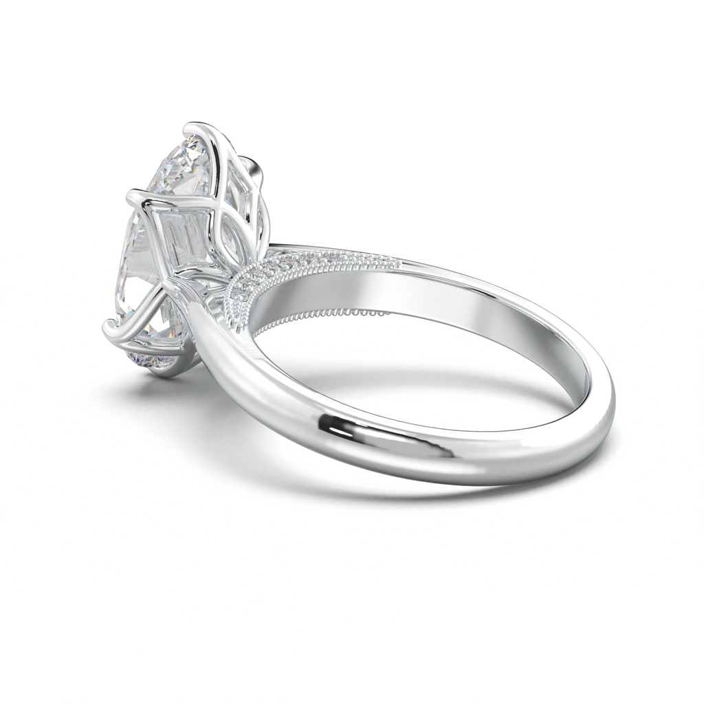Oval Tulip Setting Hidden bridge Halo Engagement Ring