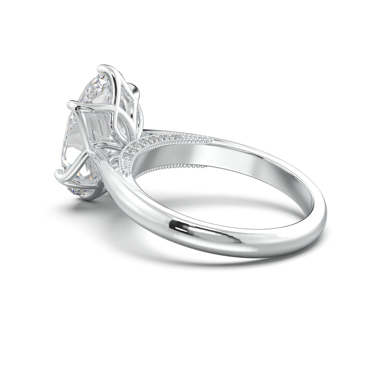 Oval Tulip Setting Hidden bridge Halo Engagement Ring