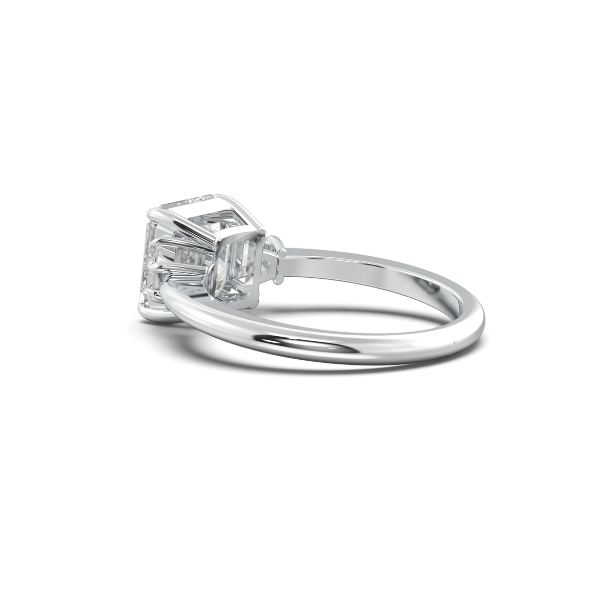 Asscher Baguette Three-Stone Engagement Ring