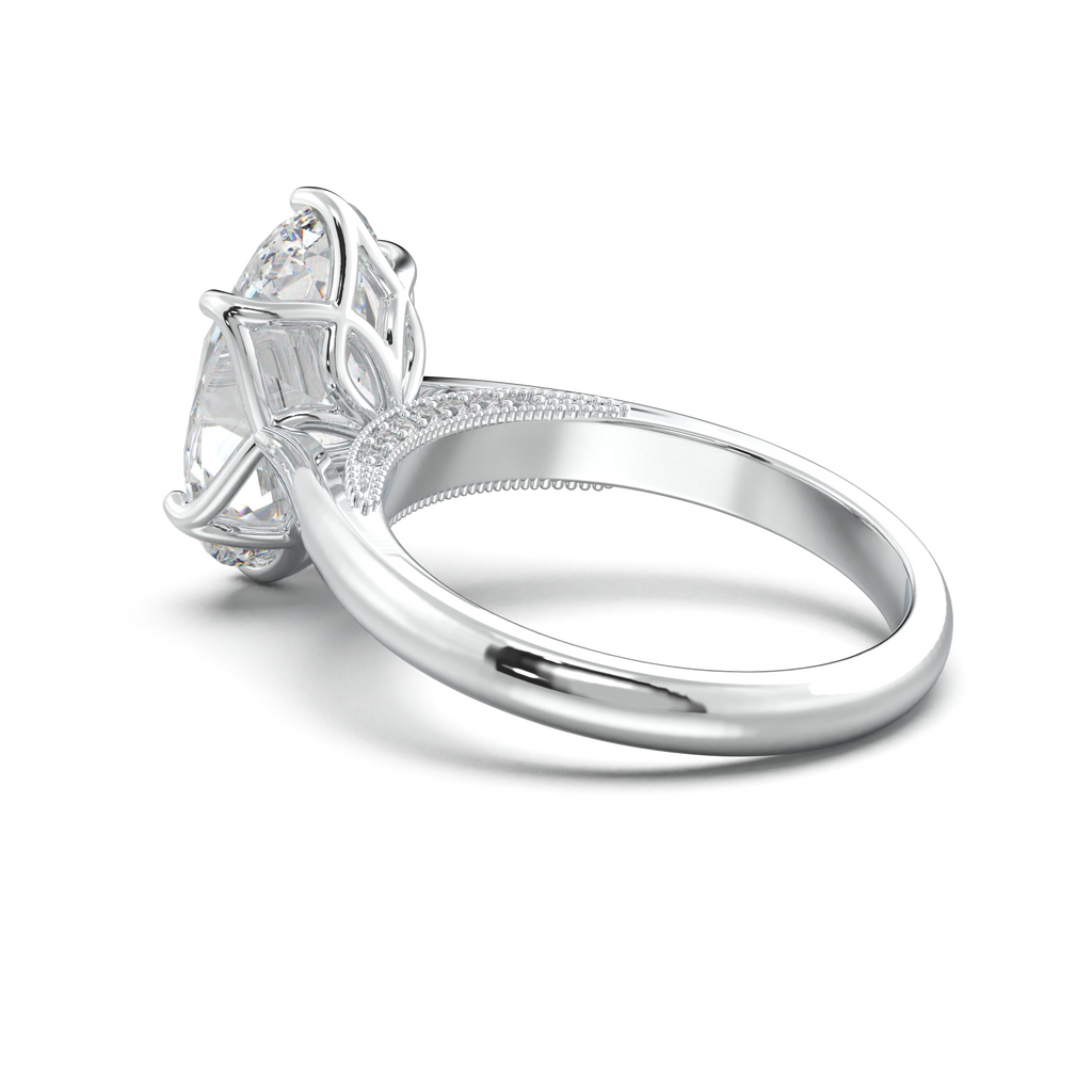 Oval Tulip Setting Hidden bridge Halo Engagement Ring