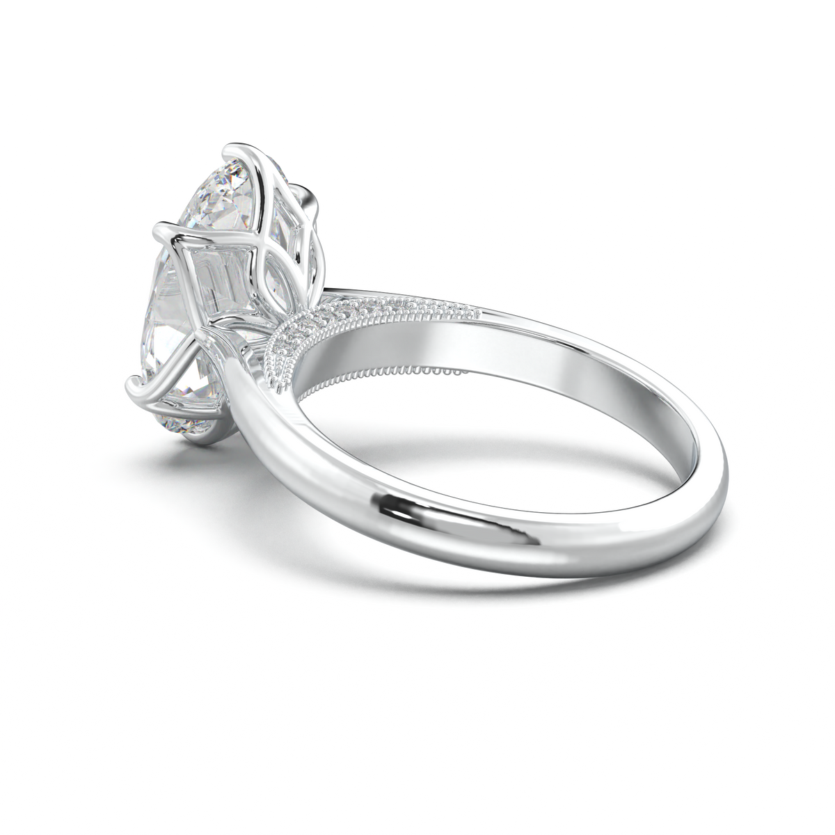 Oval Tulip Setting Hidden bridge Halo Engagement Ring