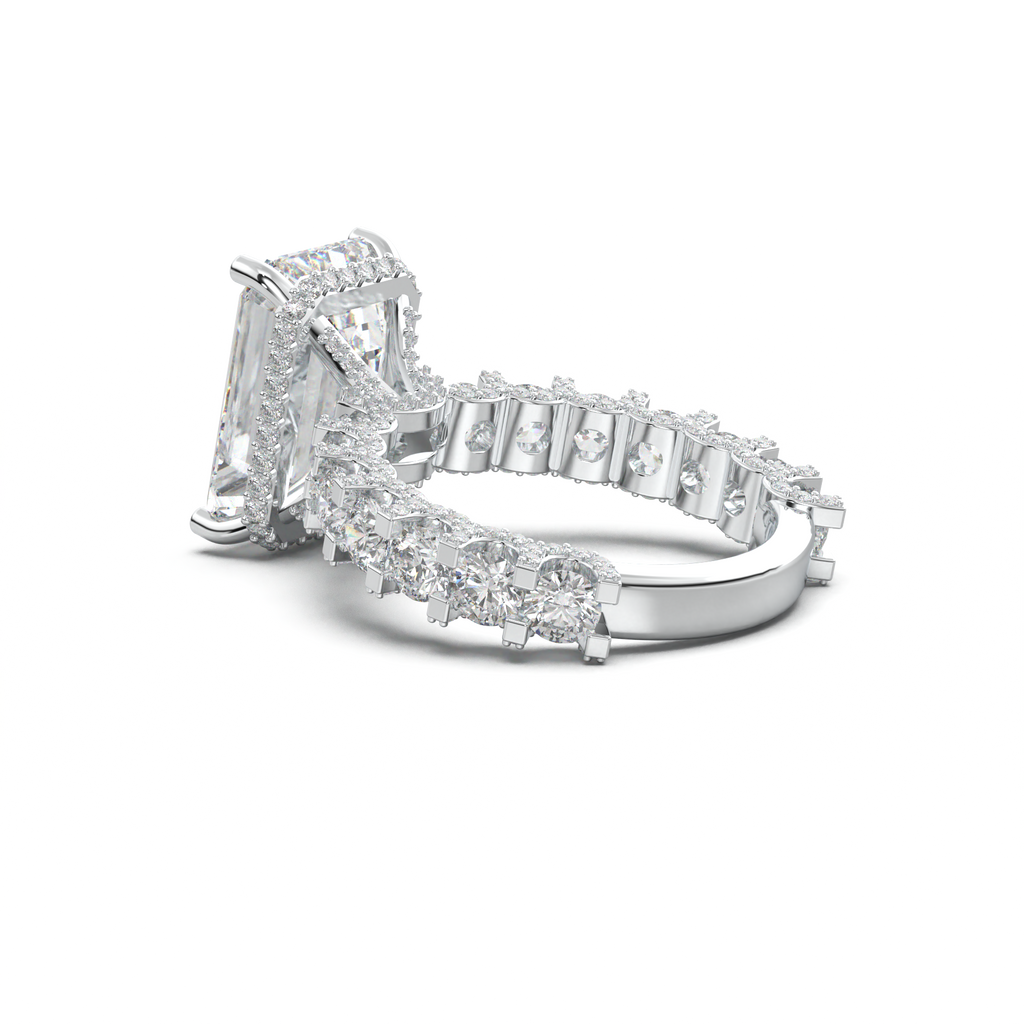 Emerald Diamond Band Engagement Ring
