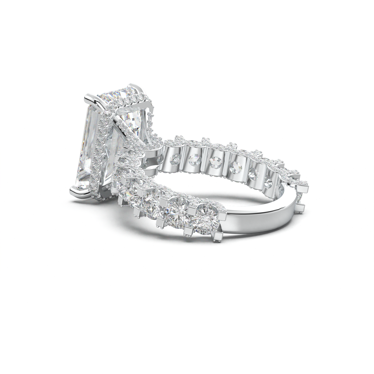 Emerald Diamond Band Engagement Ring