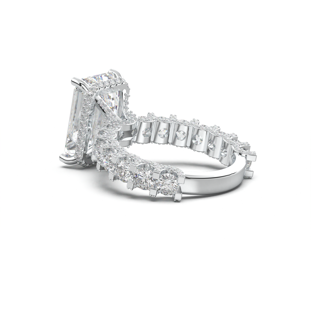 Emerald Diamond Band Engagement Ring