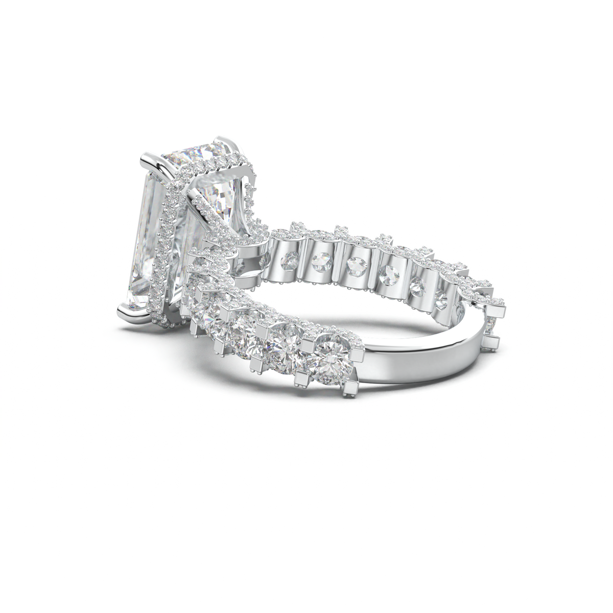 Emerald Diamond Band Engagement Ring