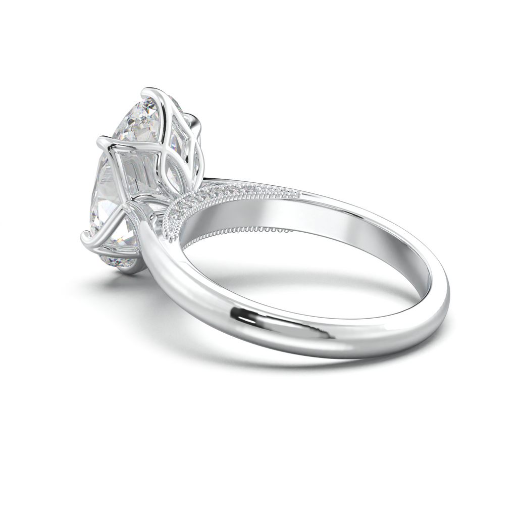 Oval Tulip Setting Hidden bridge Halo Engagement Ring