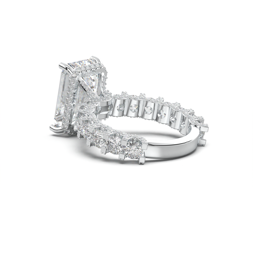 Emerald Diamond Band Engagement Ring