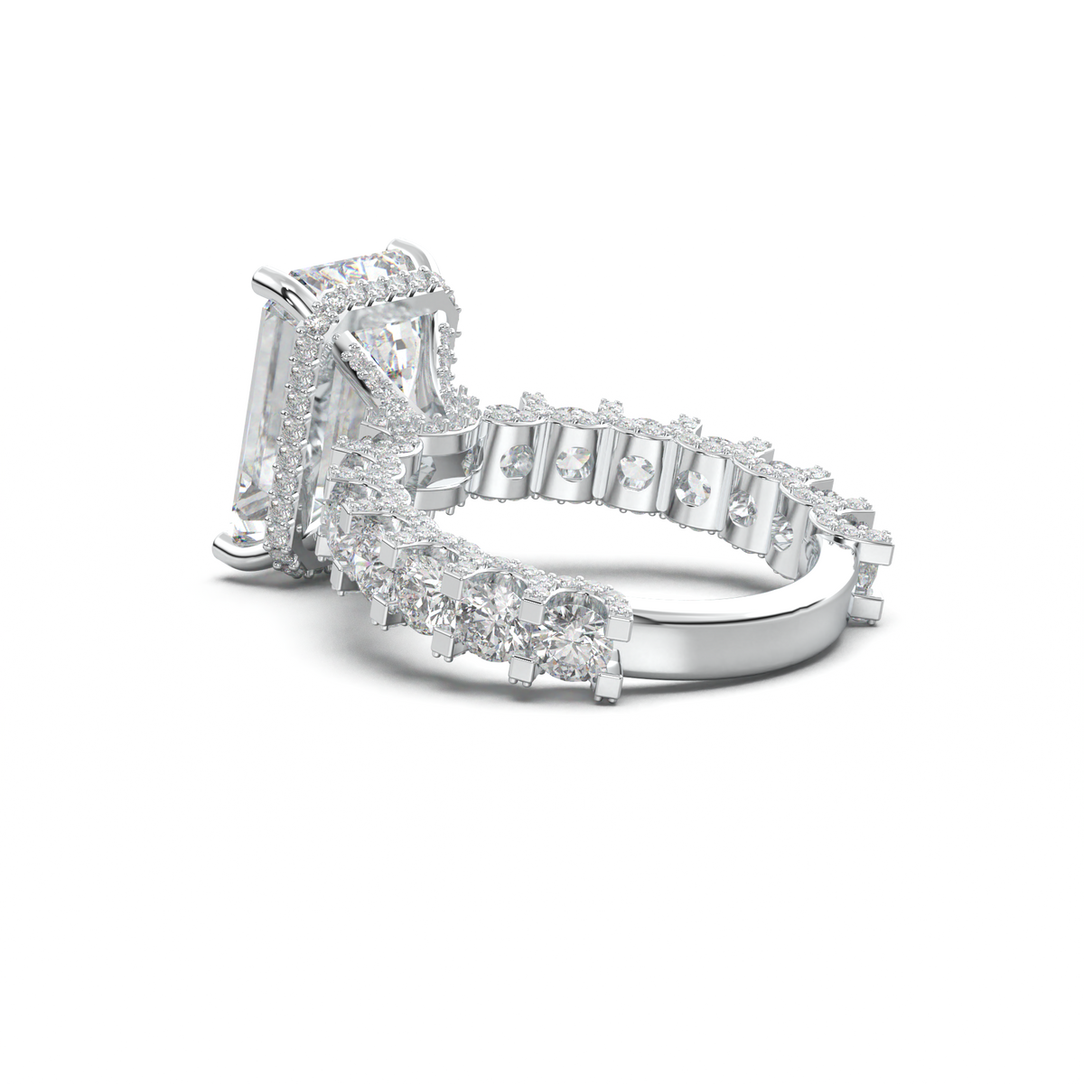 Emerald Diamond Band Engagement Ring