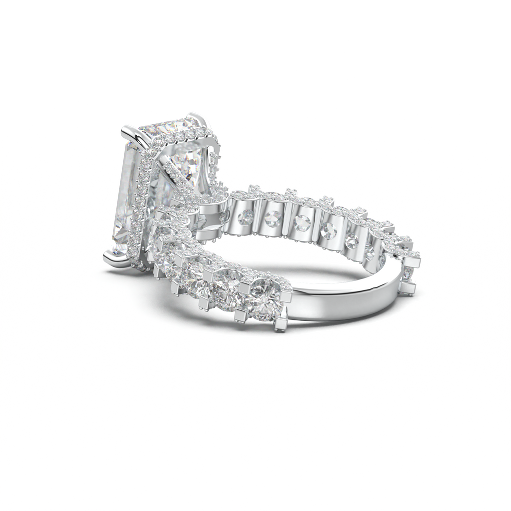 Emerald Diamond Band Engagement Ring