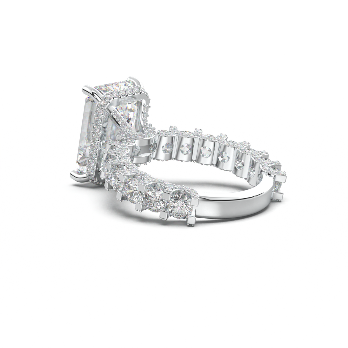 Emerald Diamond Band Engagement Ring