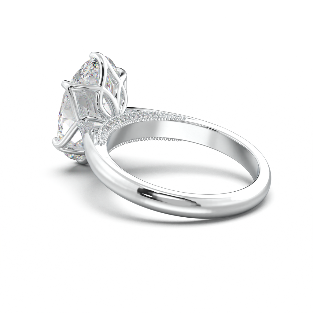 Oval Tulip Setting Hidden bridge Halo Engagement Ring