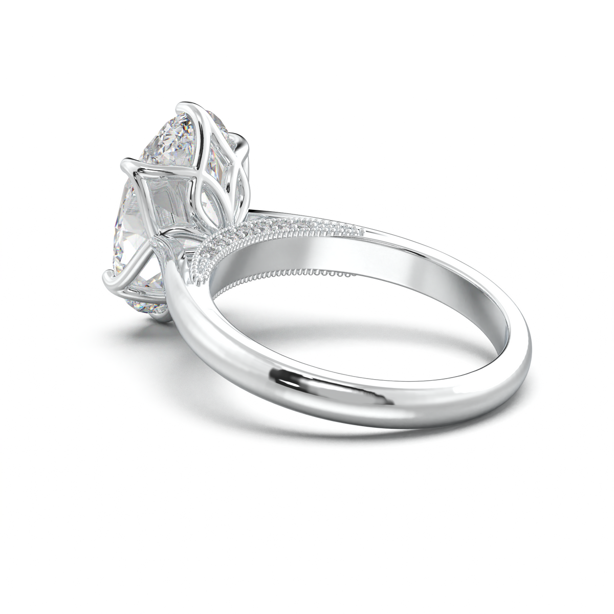 Oval Tulip Setting Hidden bridge Halo Engagement Ring