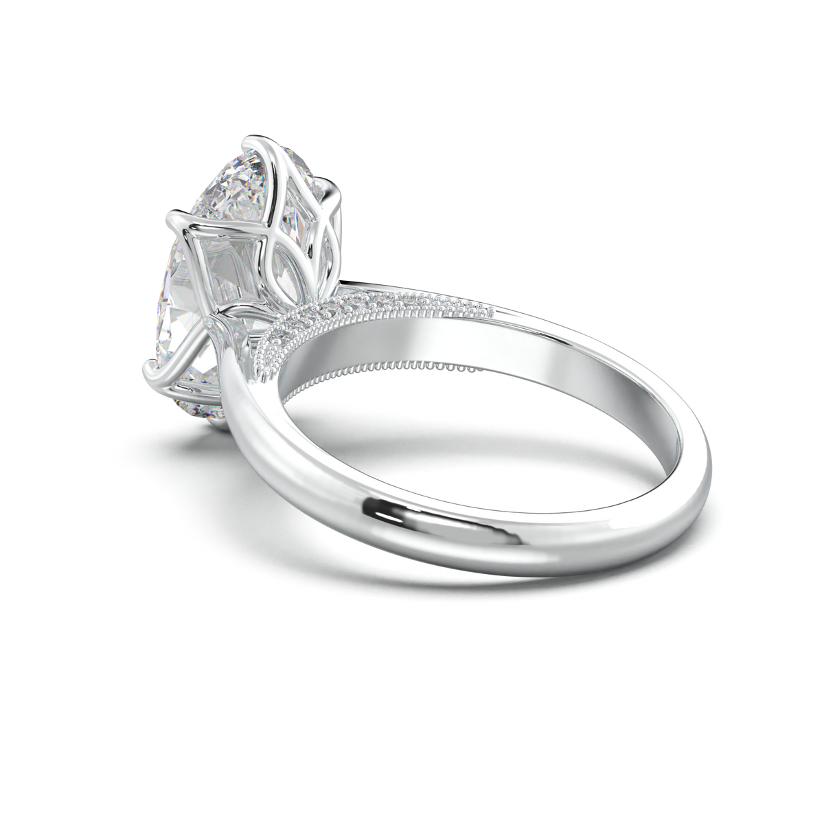 Oval Tulip Setting Hidden bridge Halo Engagement Ring