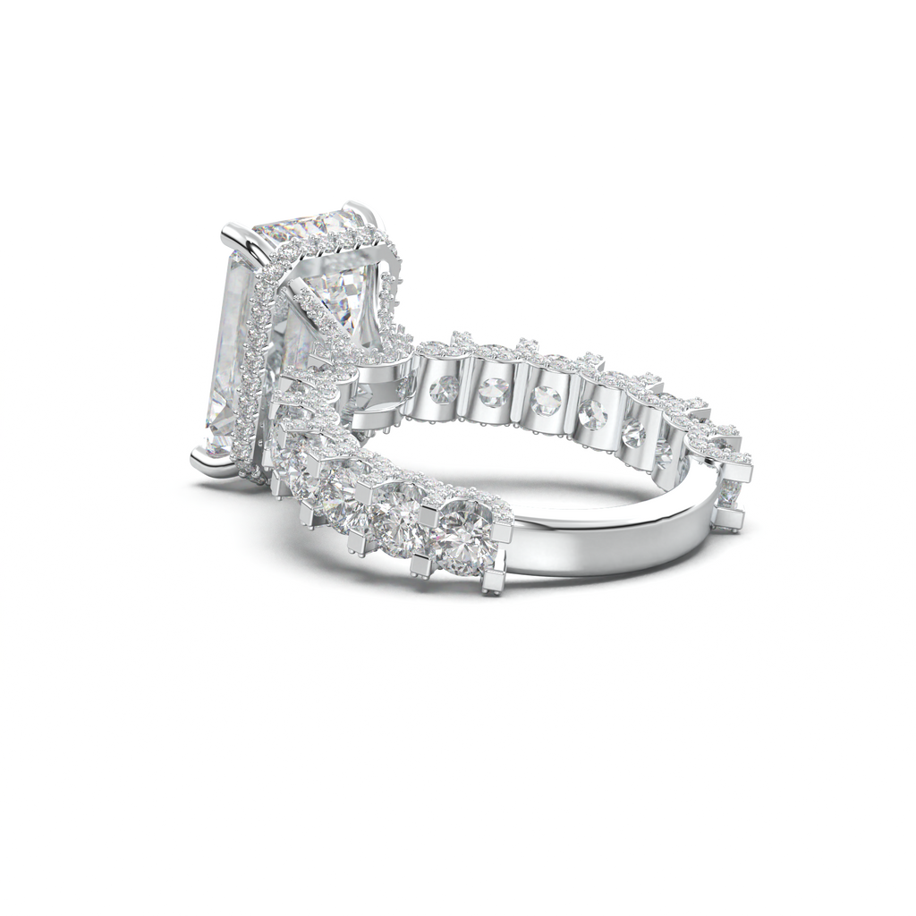 Emerald Diamond Band Engagement Ring