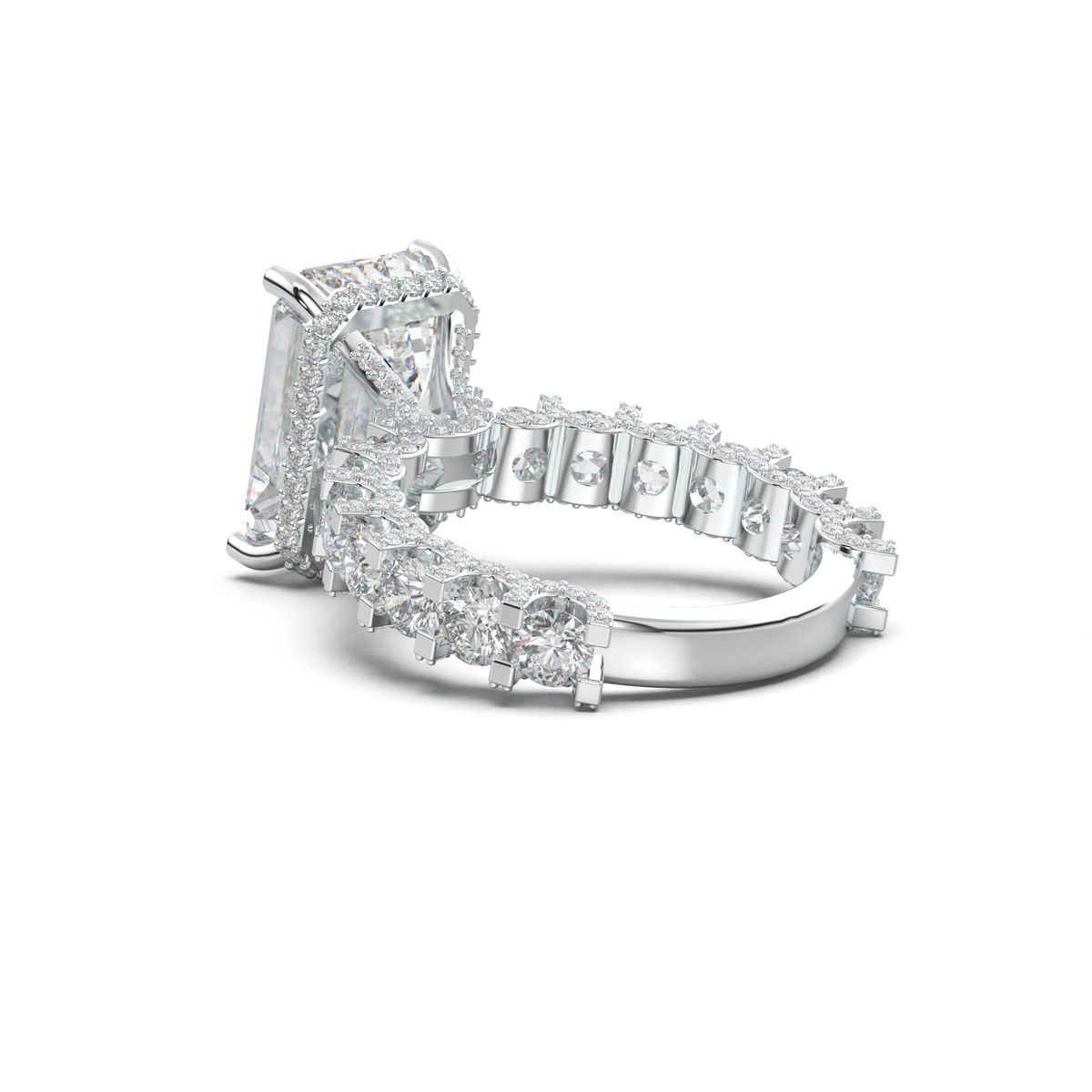 Emerald Diamond Band Engagement Ring
