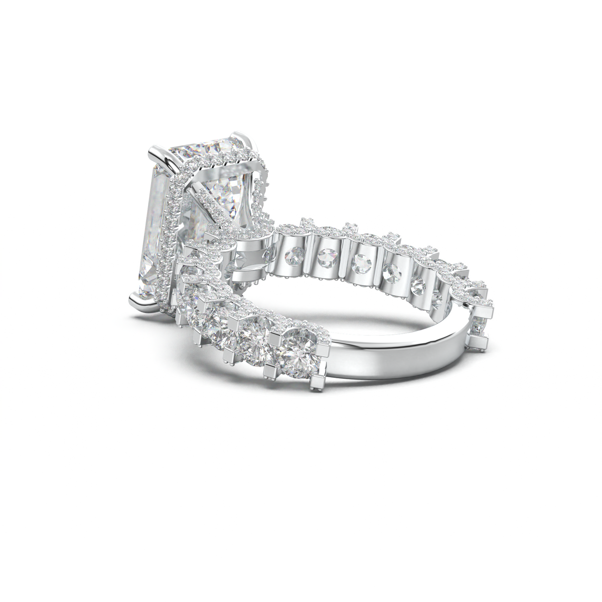 Emerald Diamond Band Engagement Ring