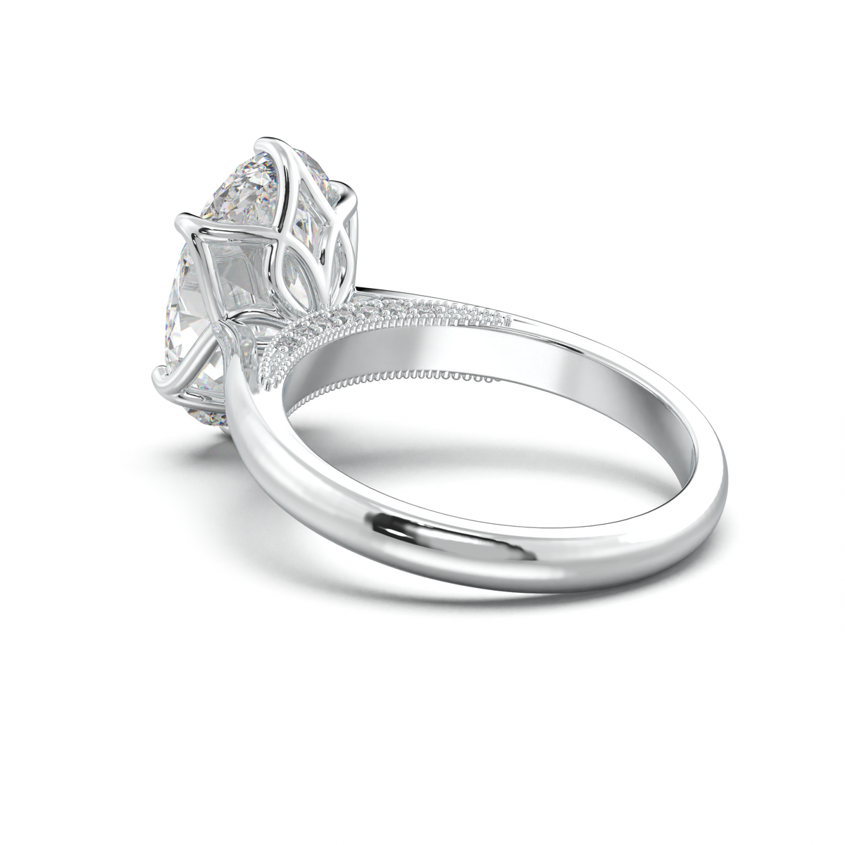 Oval Tulip Setting Hidden bridge Halo Engagement Ring