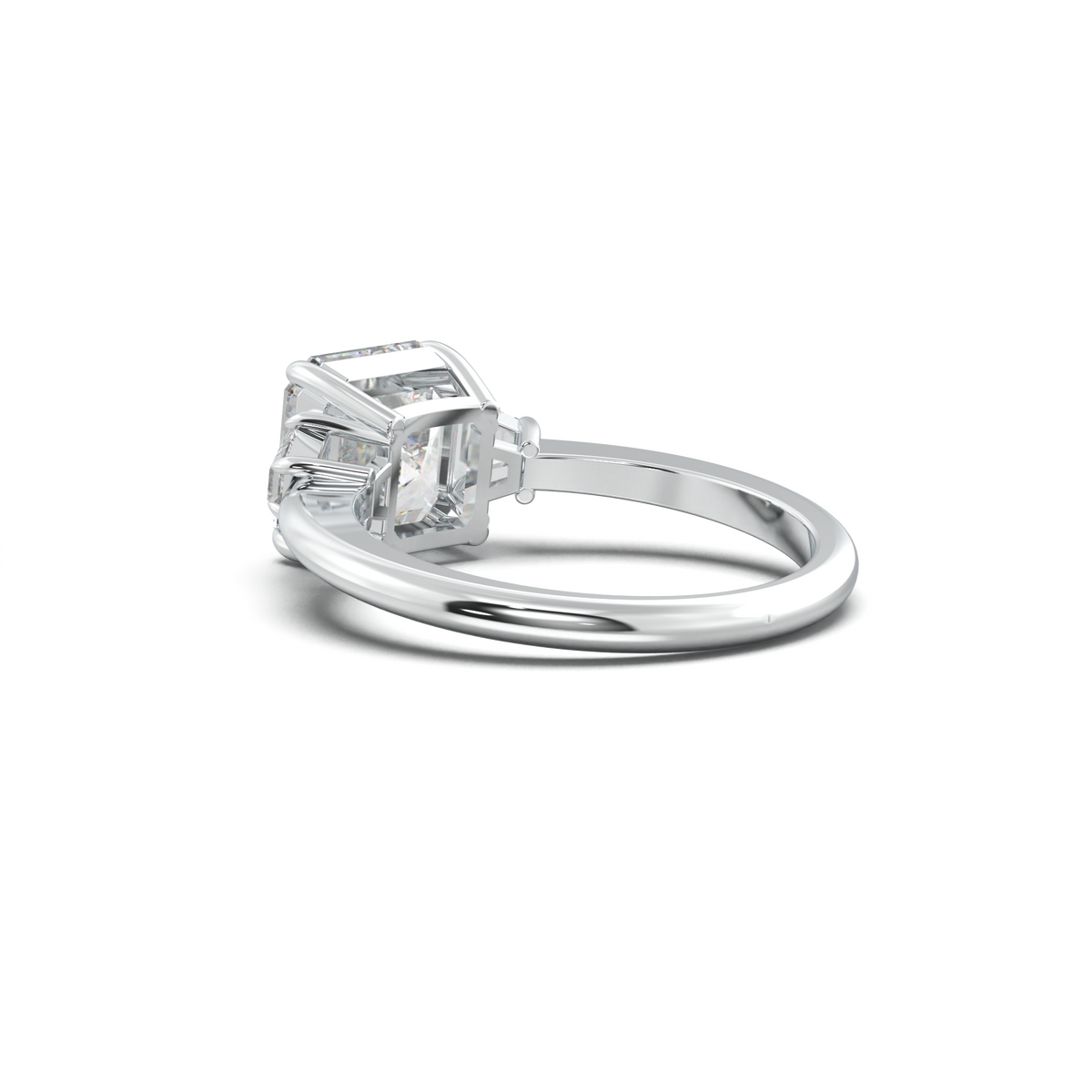 Asscher Baguette Three-Stone Engagement Ring