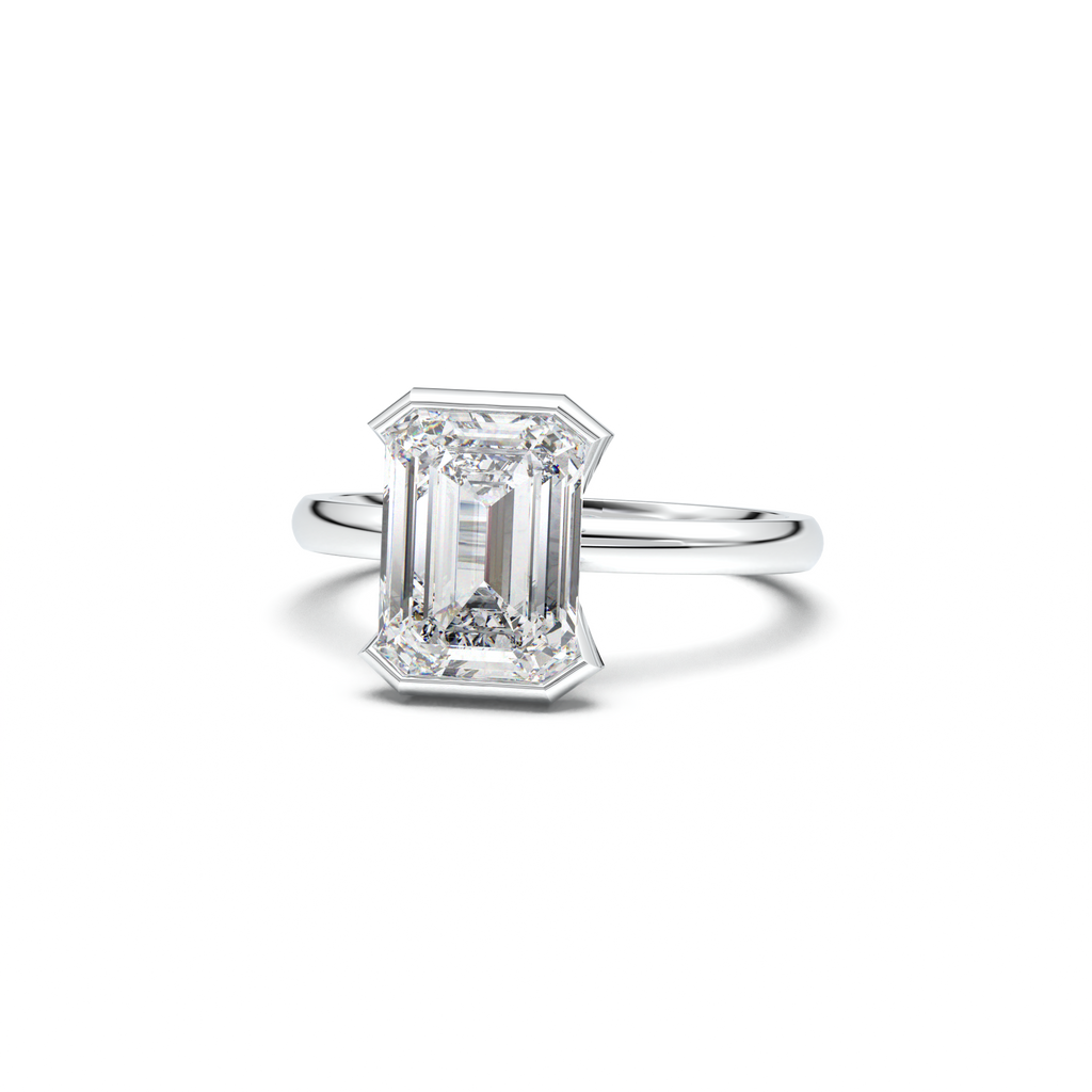 Emerald Cut Half-Bezel Engagement Ring