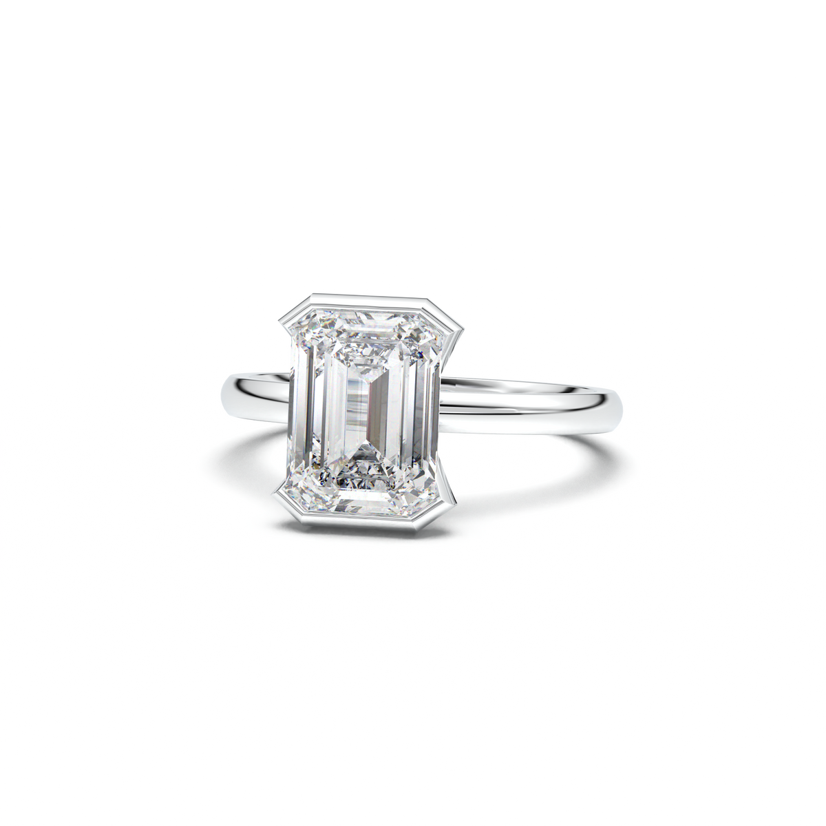 Emerald Cut Half-Bezel Engagement Ring