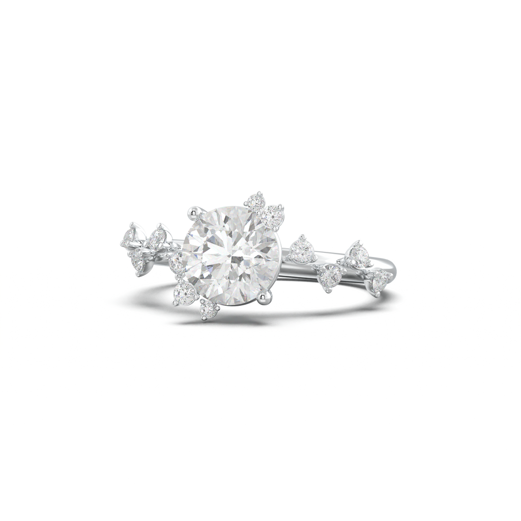 Round Botanical Accent Engagement Ring