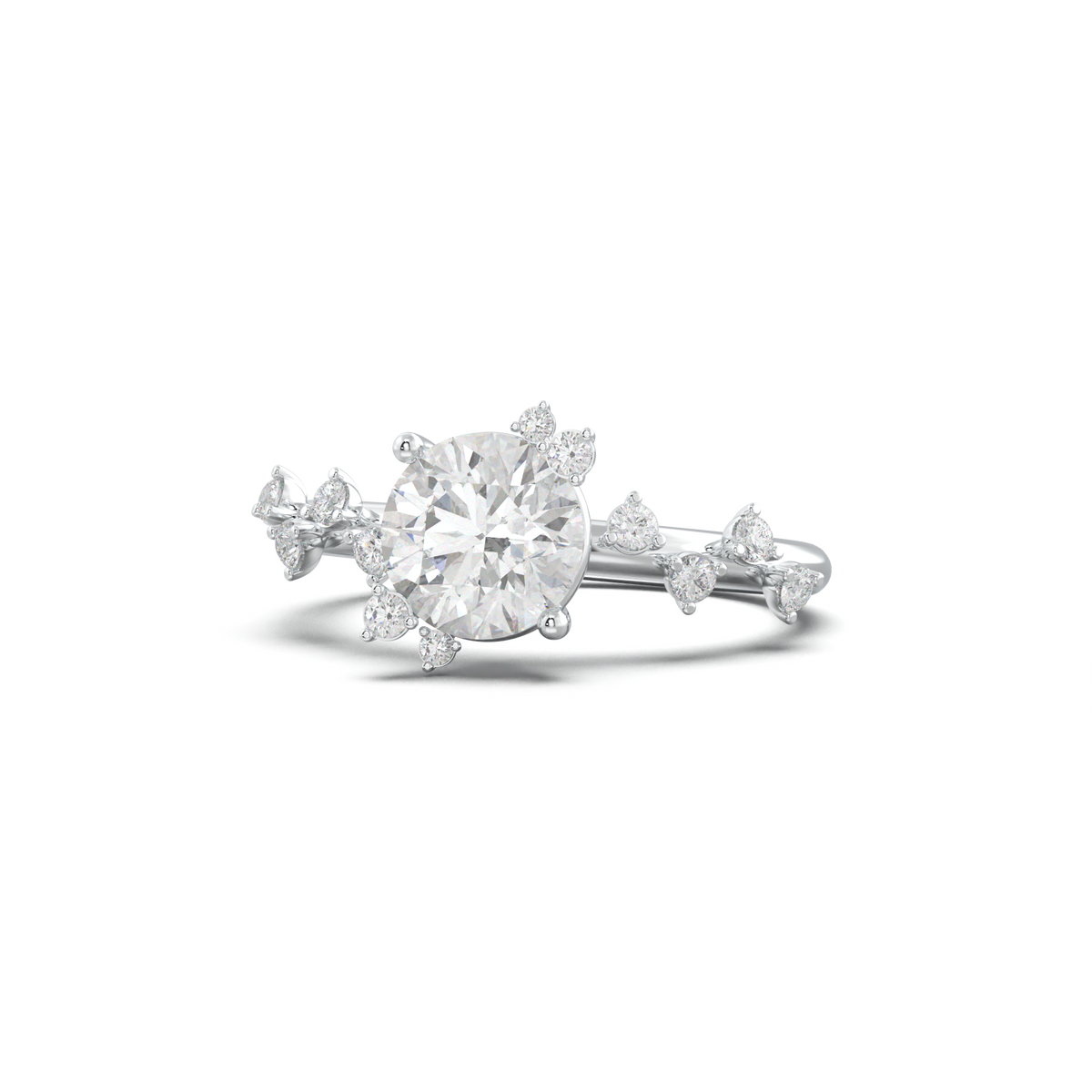 Round Botanical Accent Engagement Ring
