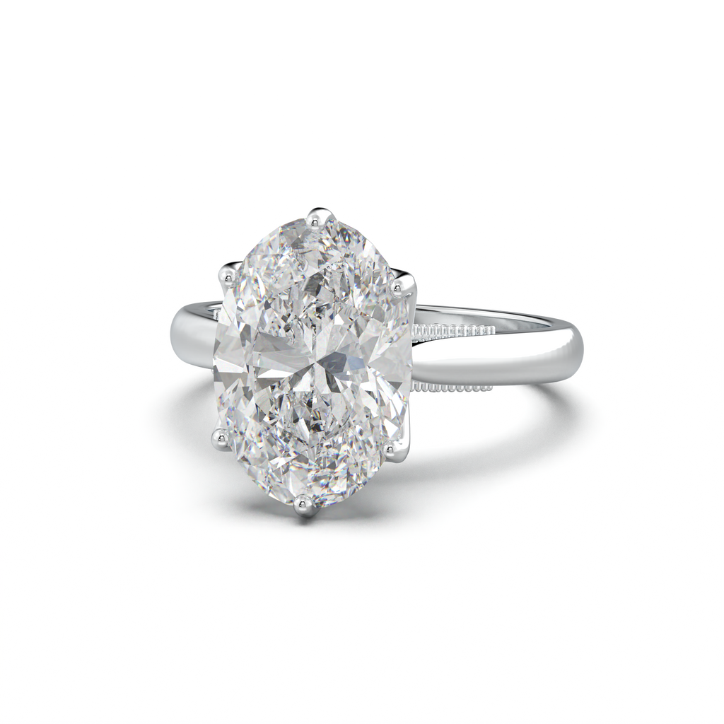 Oval Tulip Setting Hidden bridge Halo Engagement Ring