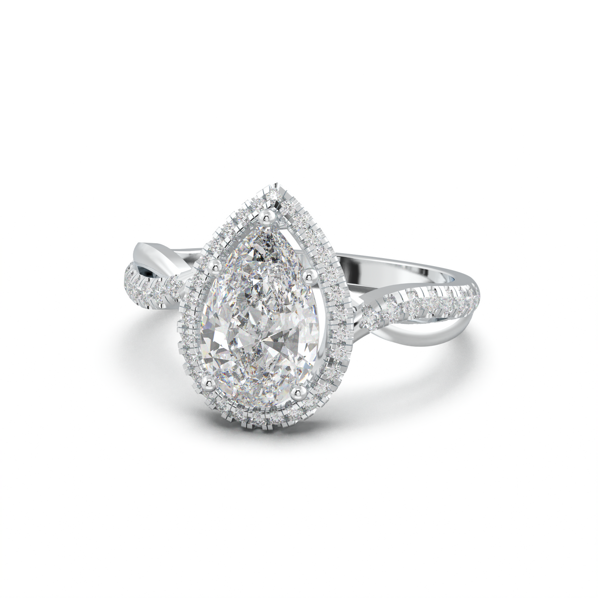 Pear Halo Twisted Pavé Engagement Ring