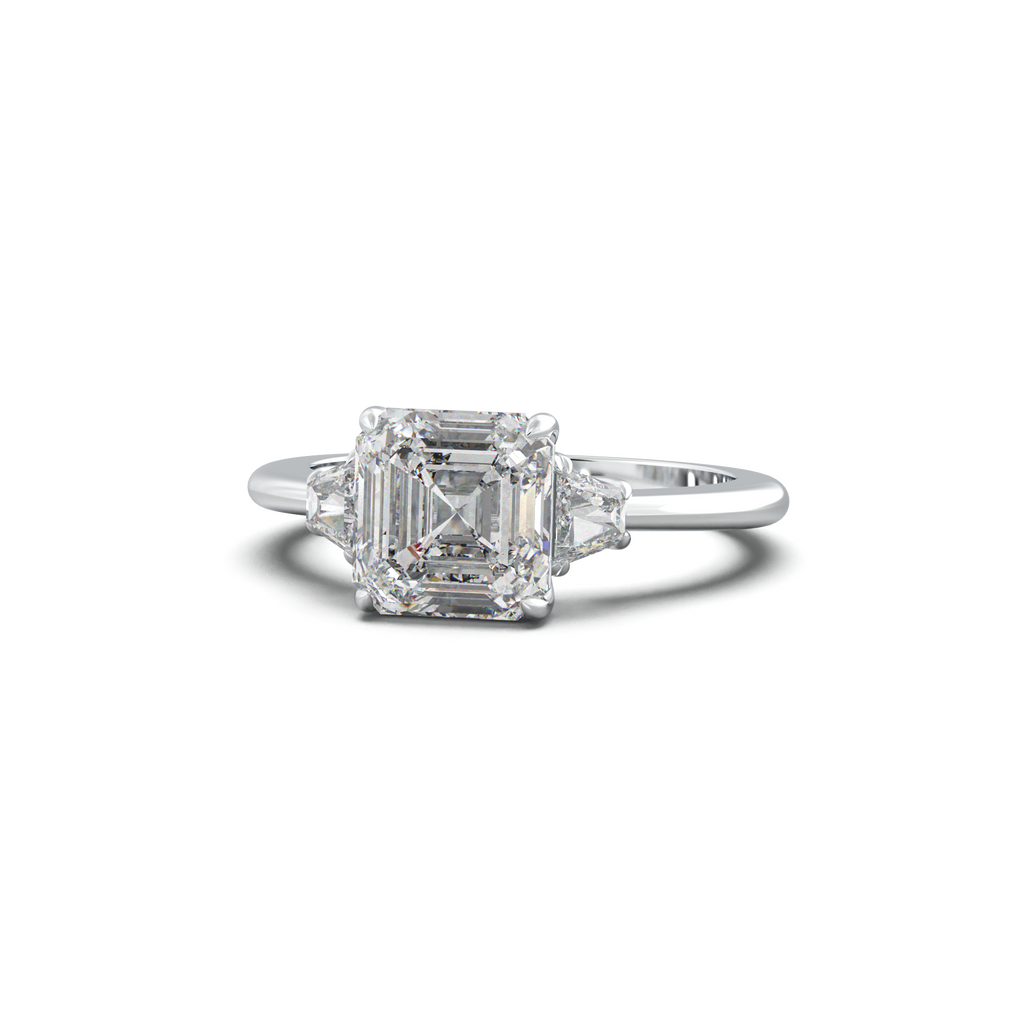 Asscher Baguette Three-Stone Engagement Ring