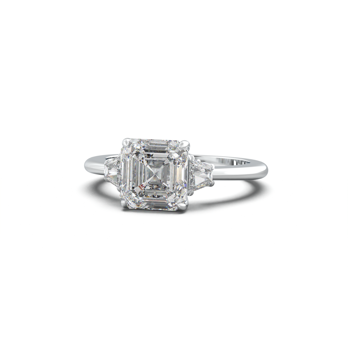 Asscher Baguette Three-Stone Engagement Ring