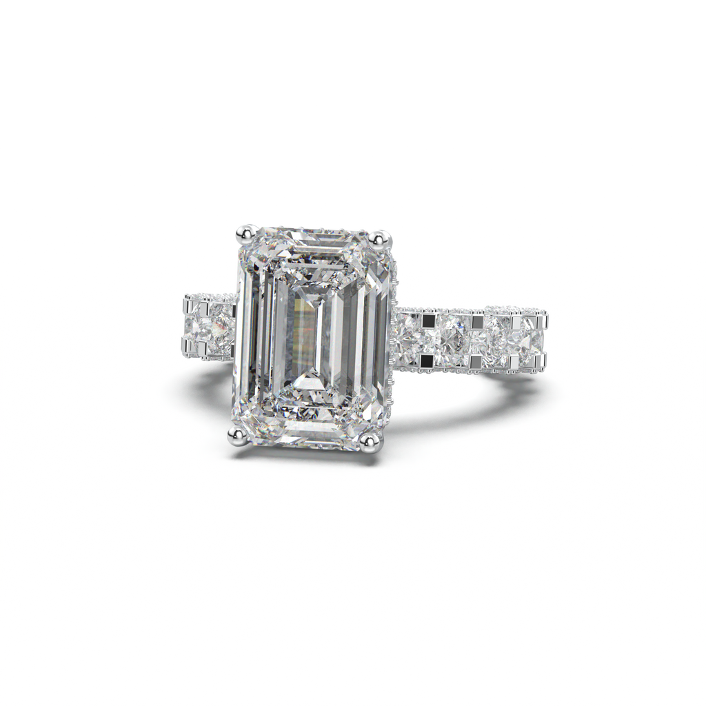 Emerald Diamond Band Engagement Ring