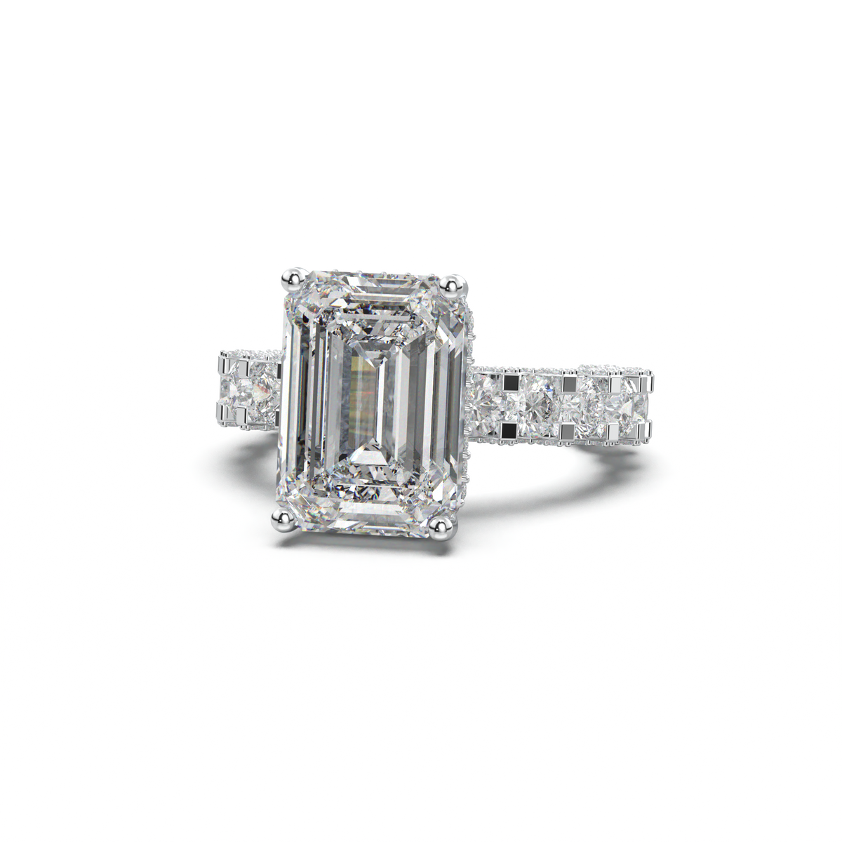 Emerald Diamond Band Engagement Ring