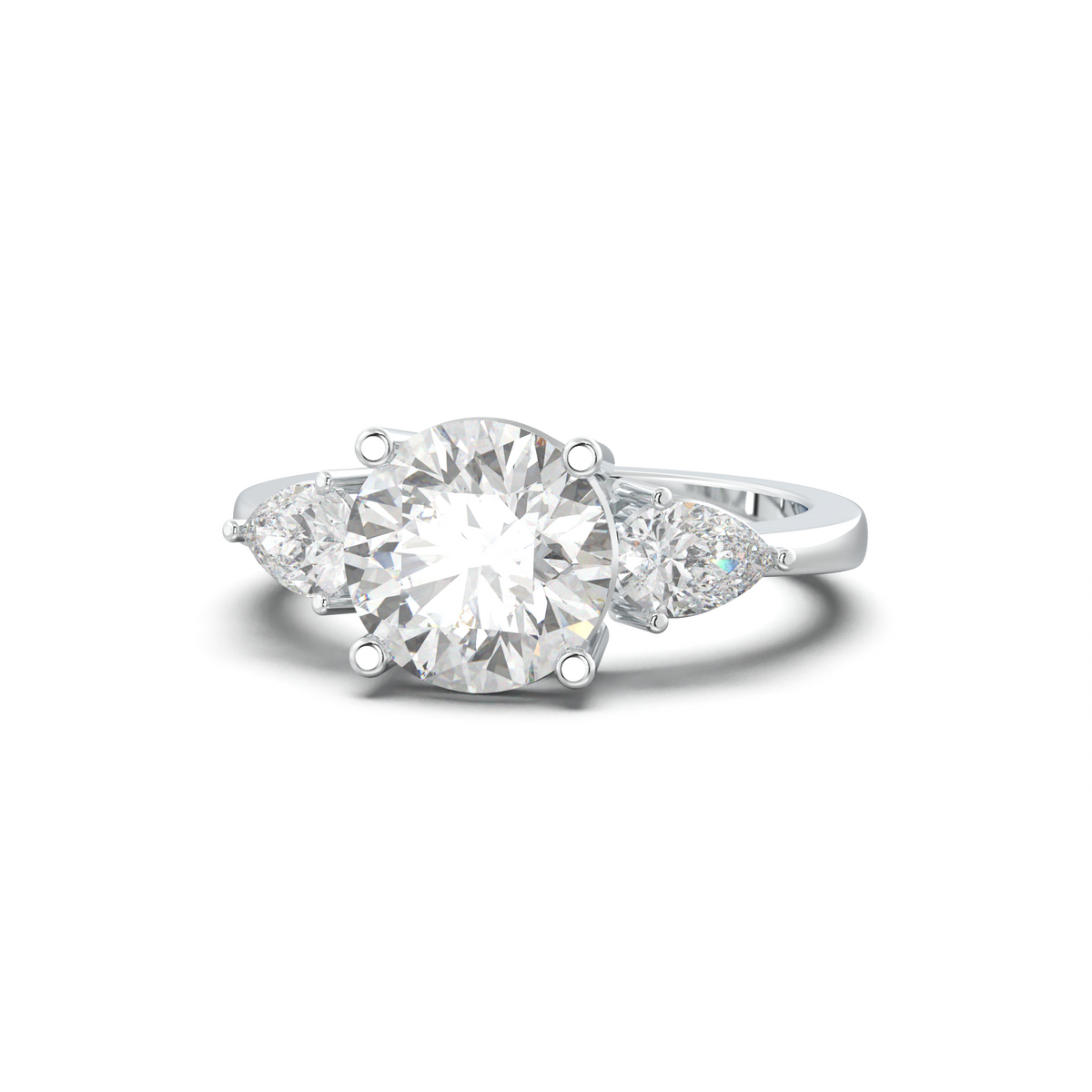 Round Pear Three-Stone Engagement Ring