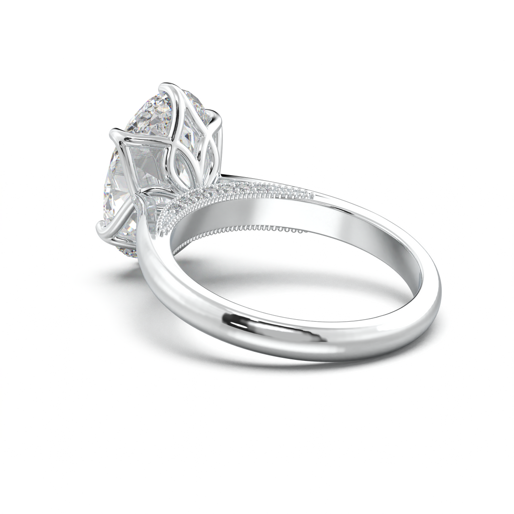 Oval Tulip Setting Hidden bridge Halo Engagement Ring