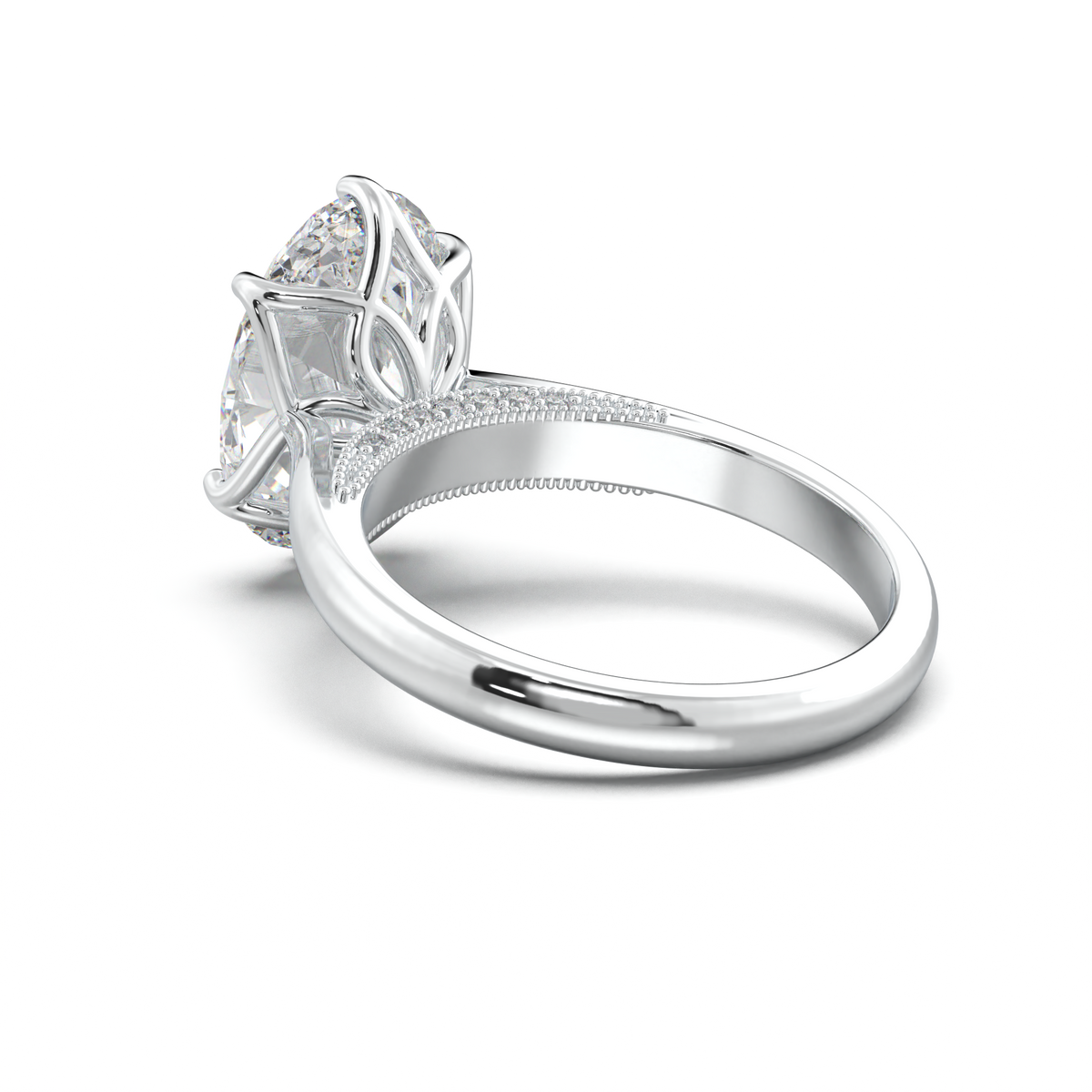 Oval Tulip Setting Hidden bridge Halo Engagement Ring
